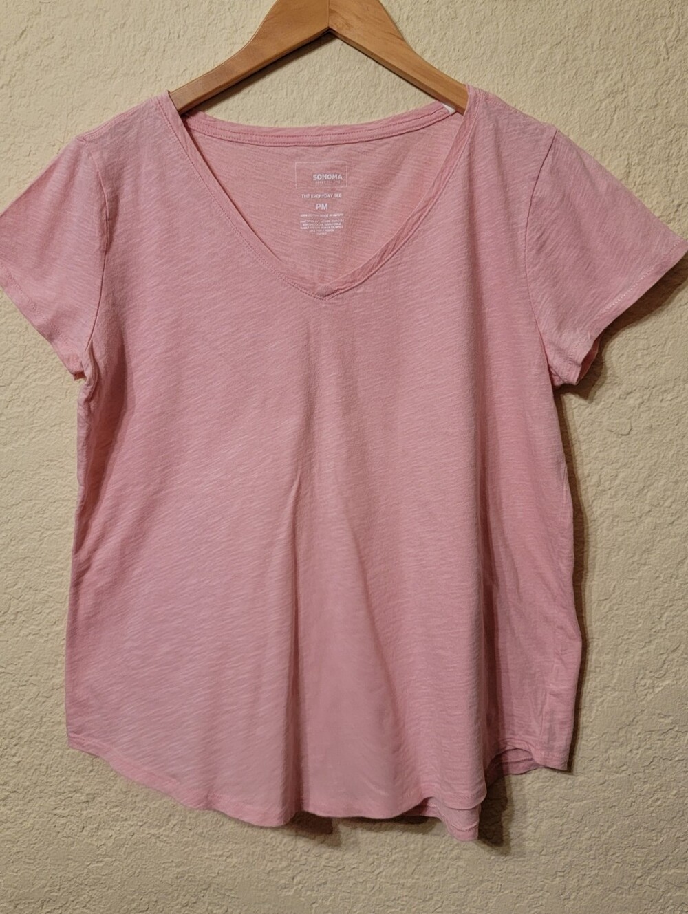 Sonoma Goods For Life Pink Peach V-Neck Slub Knit Short Sleeve T-Shirt - Size PM